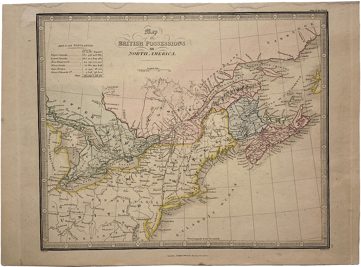 Mapa antiguo de Estados Unidos y Canadá