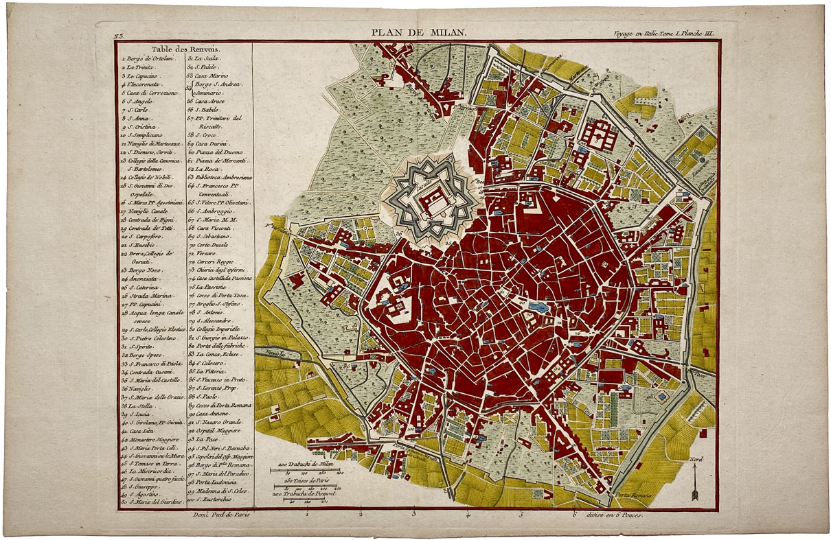 Mapa antiguo de Milán, Italia