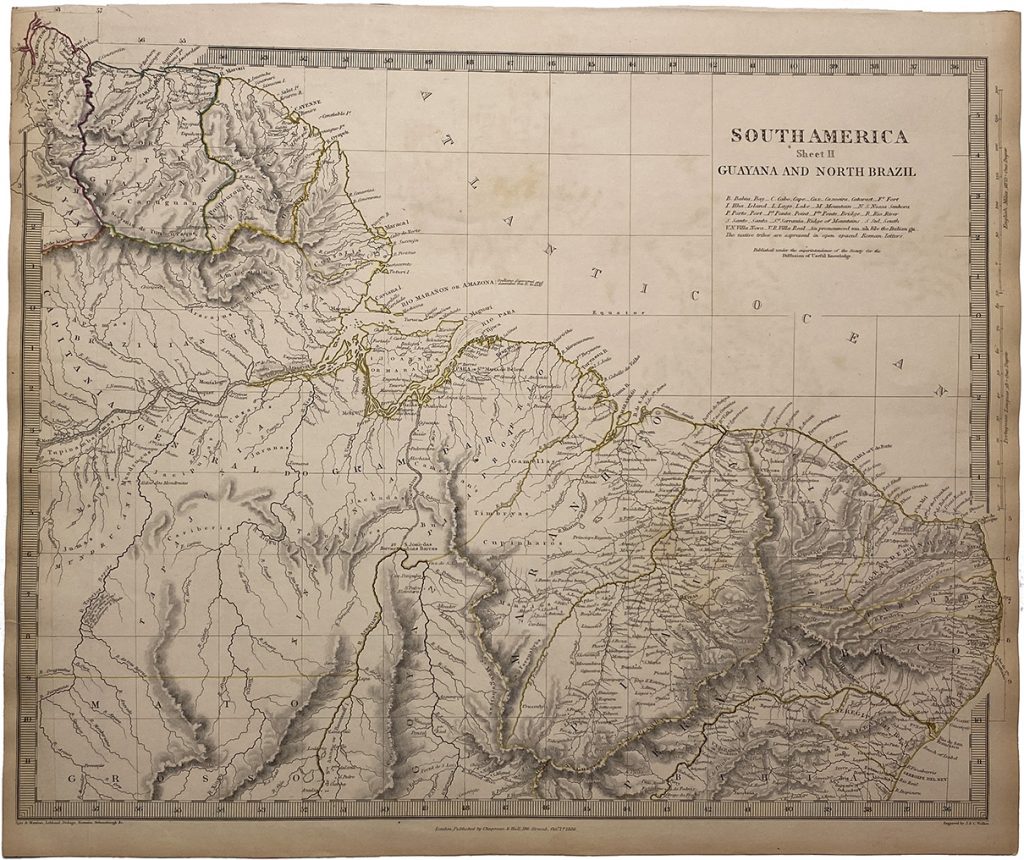 Mapa antiguo de las guayanas y Brasil