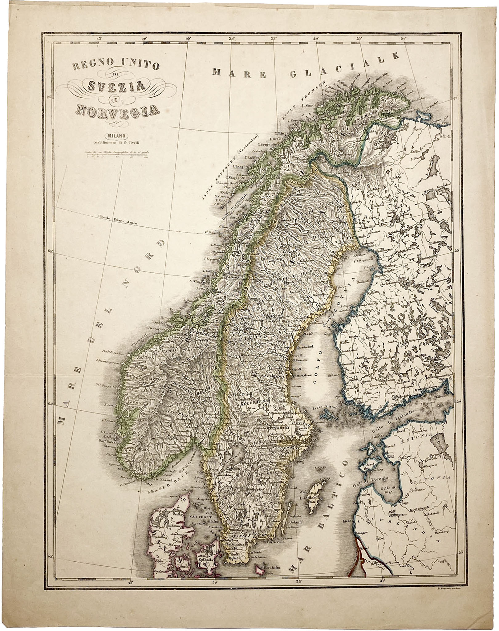 Mapa antiguo de Suecia, Noruega, Finlandia y Dinamarca