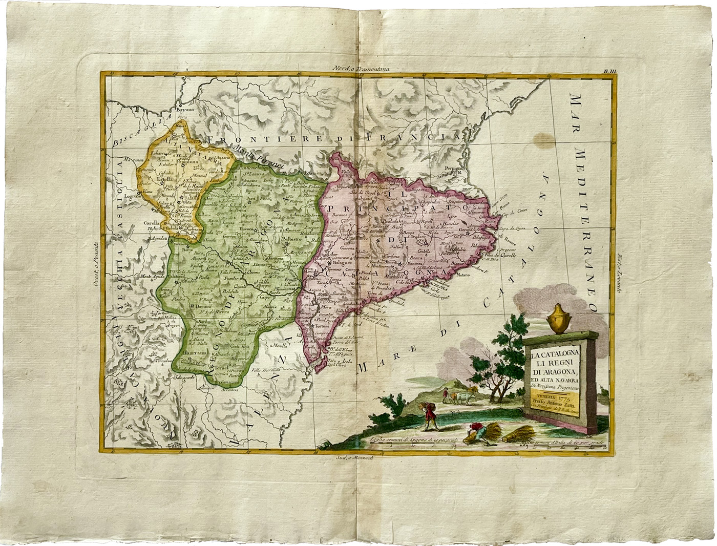 Mapa antiguo de Aragón, Cataluña y Navarra